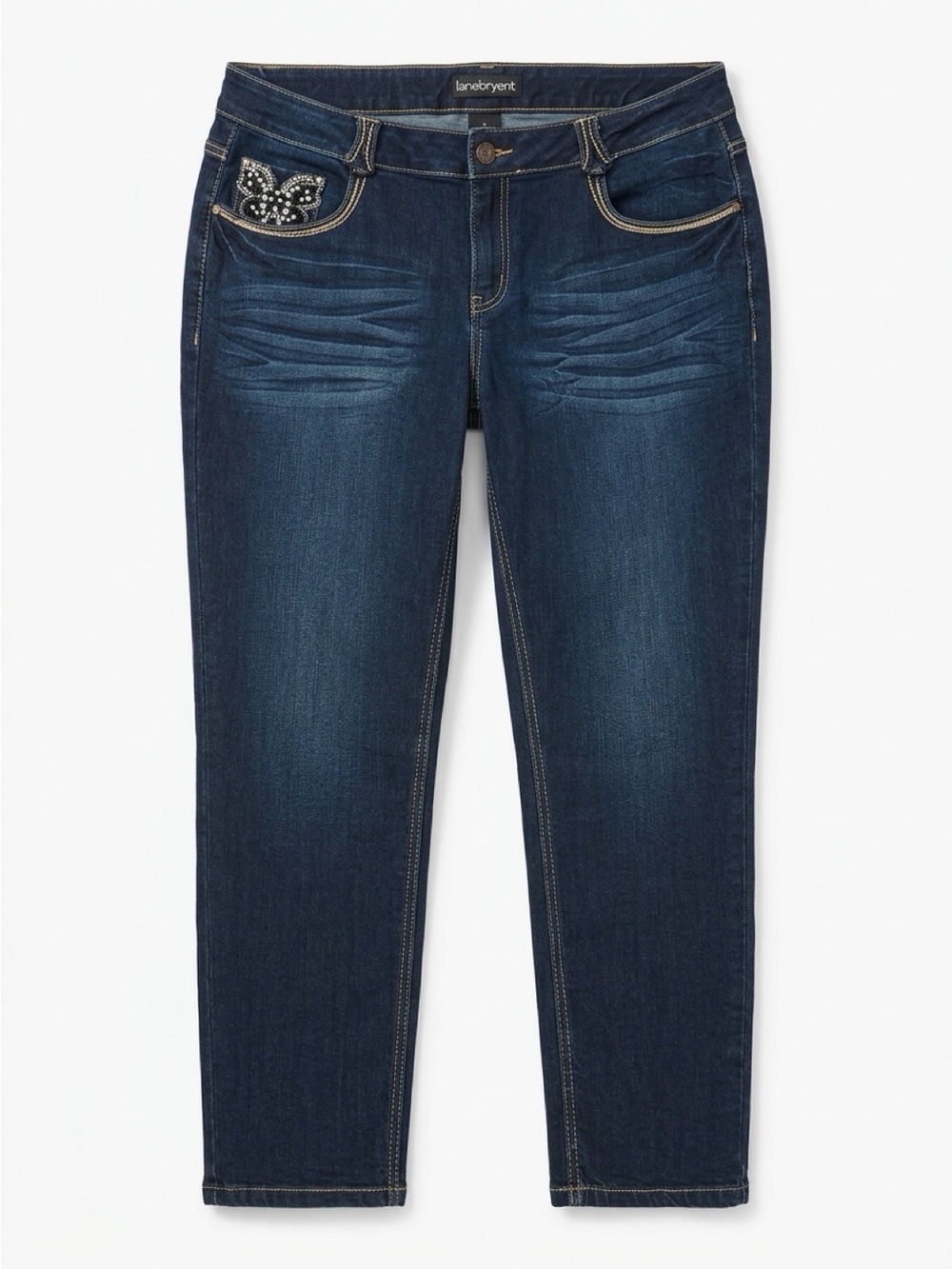 Lane Bryant Dark Blue Embellished Ankle Skinny Jeans